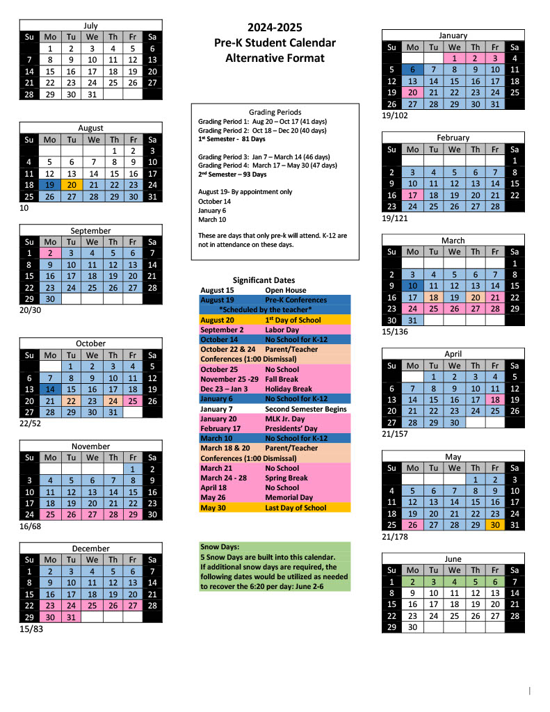 Pre-K Calendar